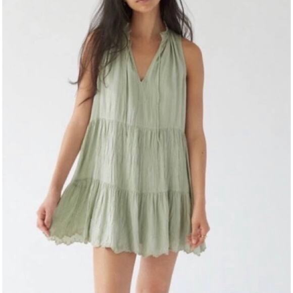 WILFRED x ARITZIA | Daiquiri Sage Green Tiered Flounce Mini Dress | Size Medium - Picture 1 of 11